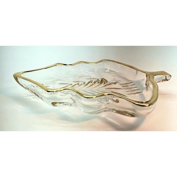 Vintage Mikasa Yuletide Crystal Dish Christmas Tree Shaped With Gold Trim Japan - Picture 3 of 8